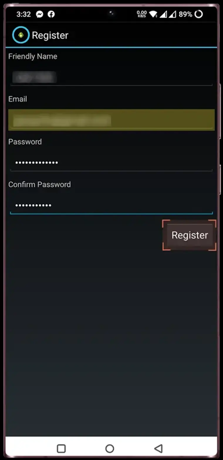 Form registrasi Phone Monitor
